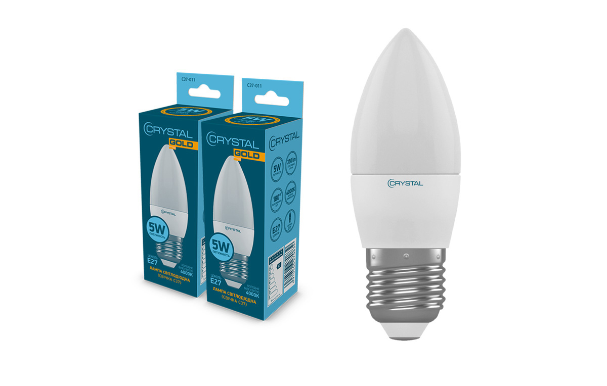 Лампа світлодіодна свічка CRYSTAL GOLD C37 5W PA Е27 4000K